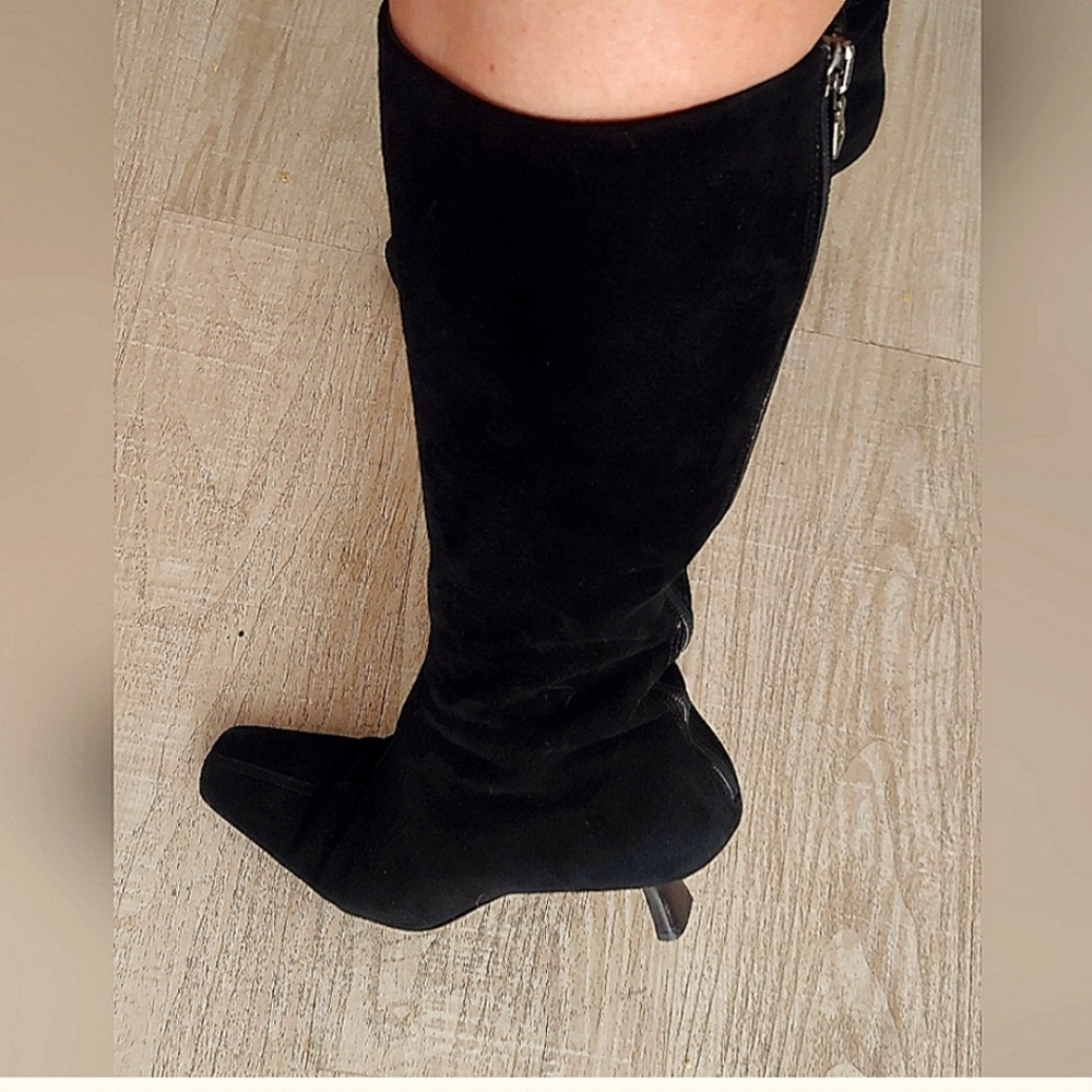 PRADA Black suede kitten Heeled knee high boots size 36.5 (fits 6.5-7) - Picture 2 of 7
